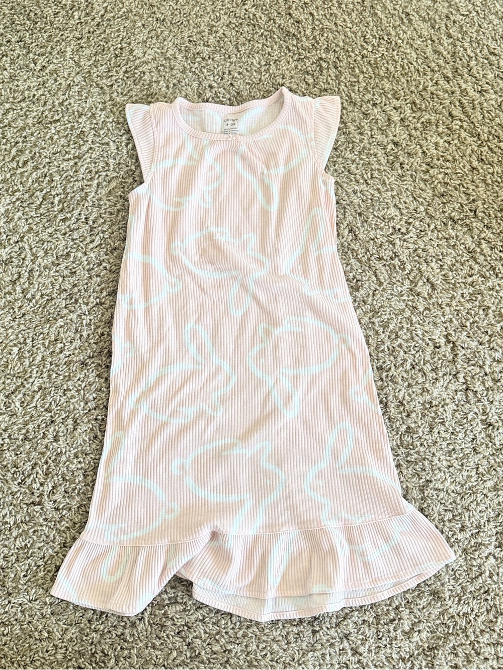 Pink Ribbed Ruffle-Hem Sleeveless nightgown